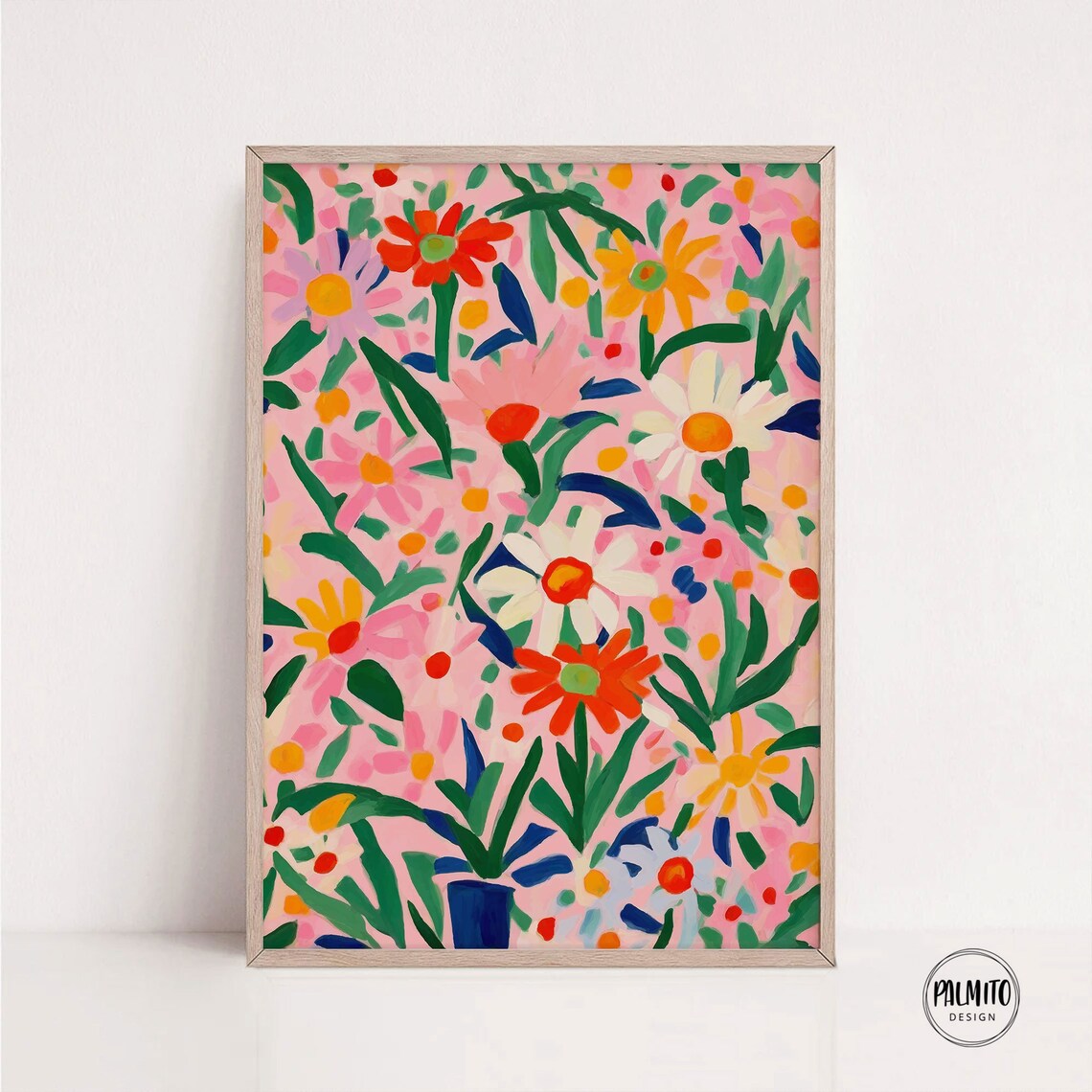 Pink Daisy Illustration, Floral Botanical Art Print