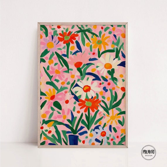 Pink Daisy Illustration, Floral Botanical Art Print