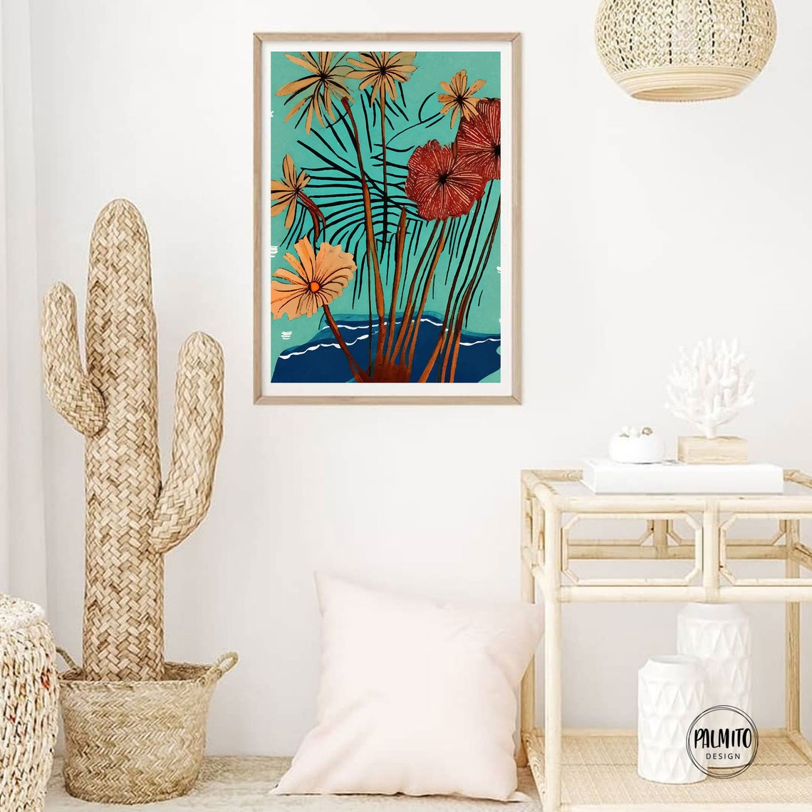 Colorful Abstract Tropical Flowers Teal Botanical Bloom Poster - Image 2