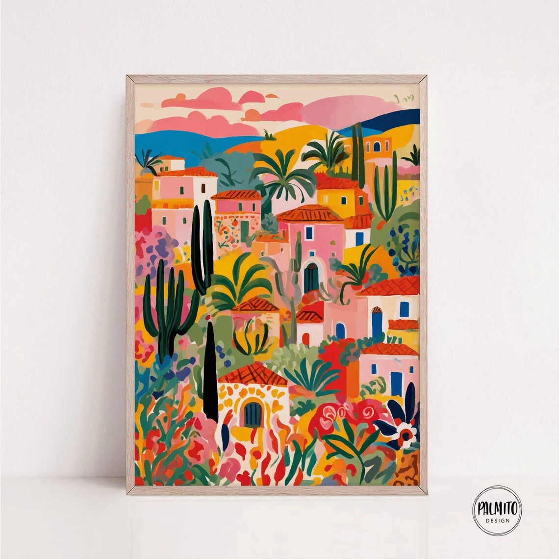 Colorful Houses and Plants Landscape Art Print