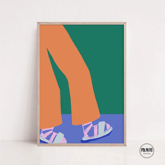 Colorful Wall Art Fun Illustration Of Legs In Slippers Vibrant And Playful Home Decor Instant Bold Wall Art