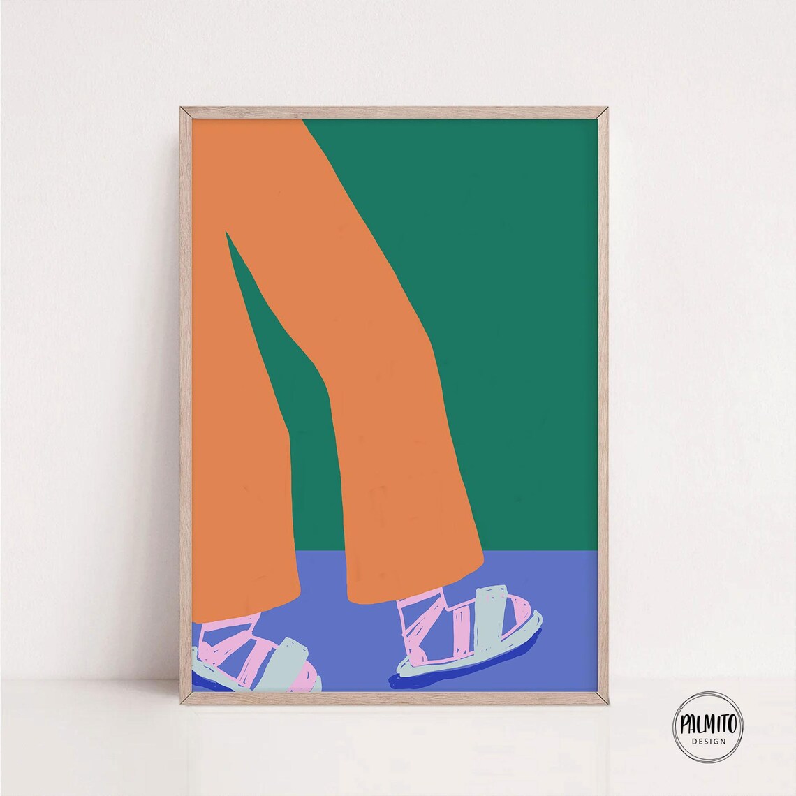 Playful Legs In Orange Pants Sandals Minimalist Pop Art Poster