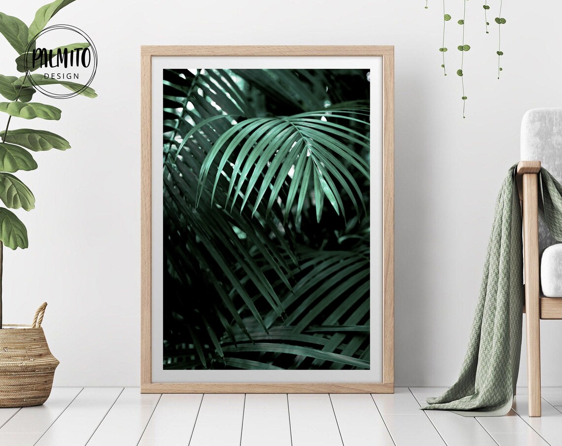 Tropical Leaves Print Emerald Green Rainforest Tropical Plants Palm Leaf Art Wall Art Emerald Green Flora - Image 3