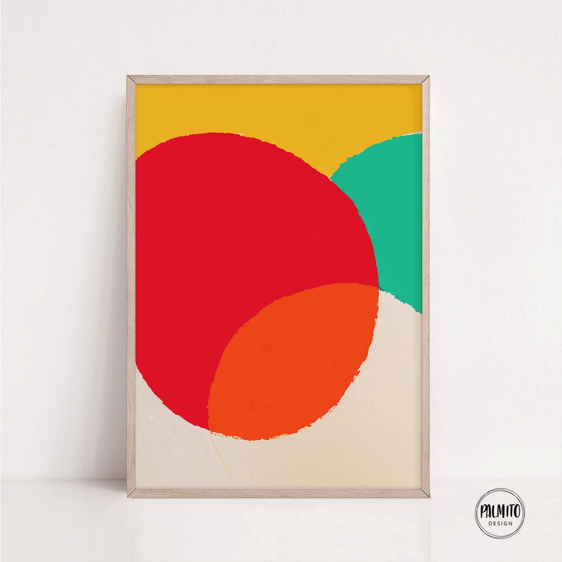 Bold Geometric Red Teal Mustard Abstract Color Block Wall Poster