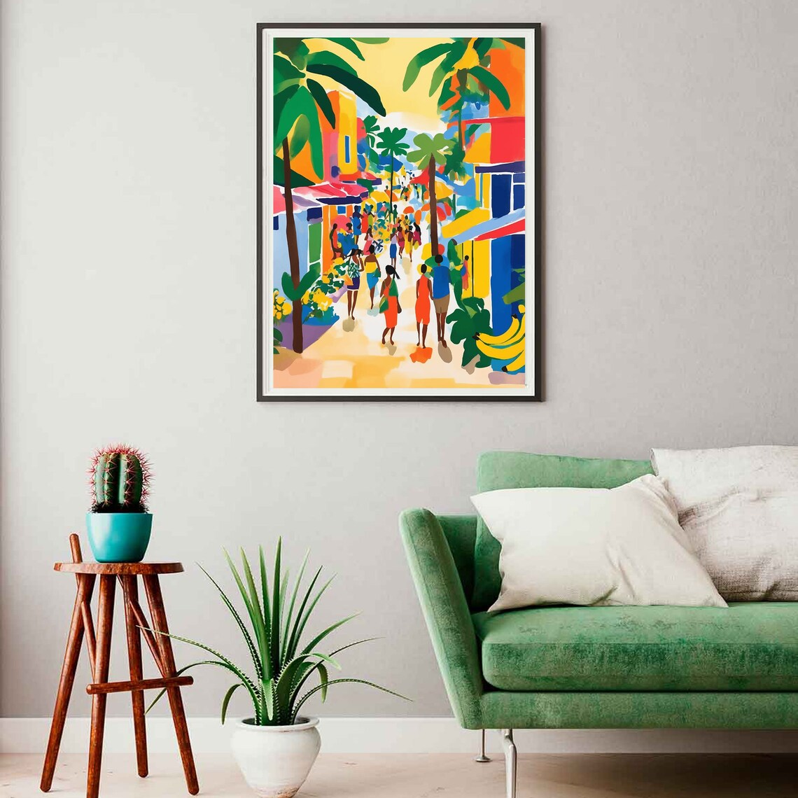 Colorful Tropical Beach Scene Gouache Art Print - Image 2