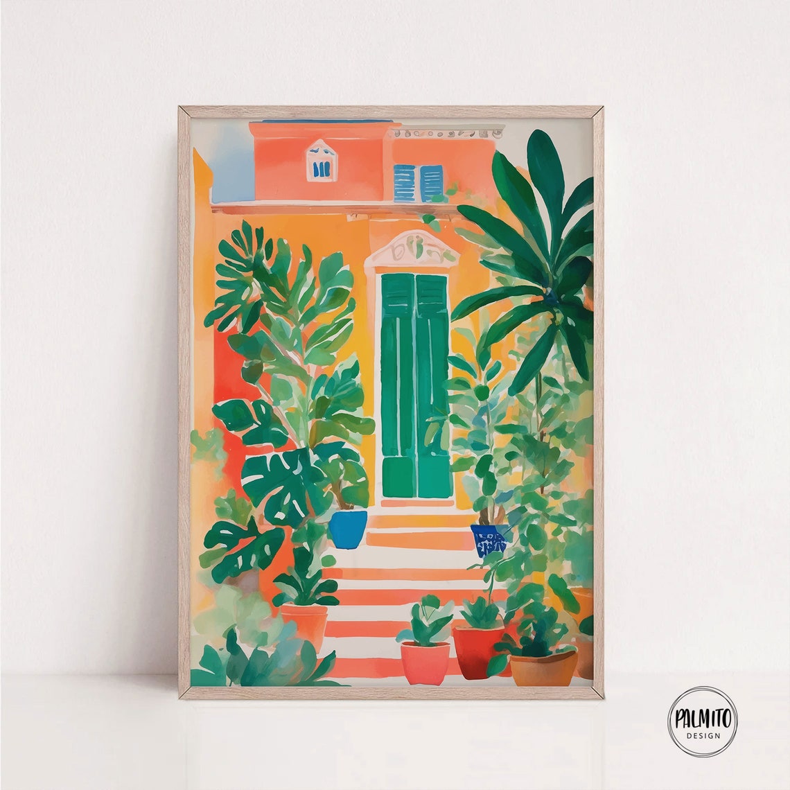 Terracotta Villa Doorway Green Shutters Potted Plants Art Poster
