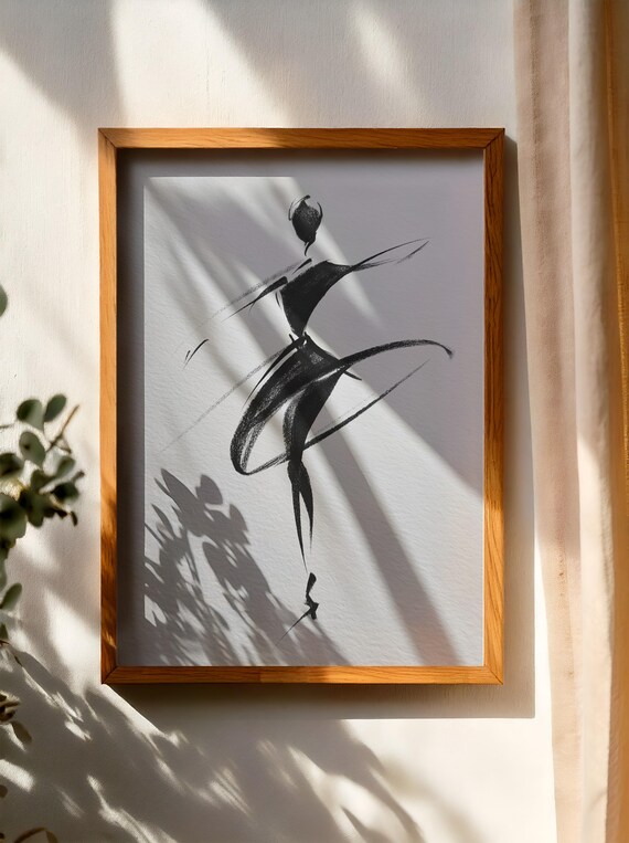 Black Brushstroke Silhouette of a Pirouetting Ballet Dancer Poster