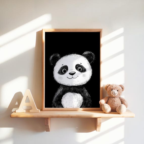 Panda Bear Art Print Nursery Decor Cute Animal Childrens Room Wall Kids Poster
