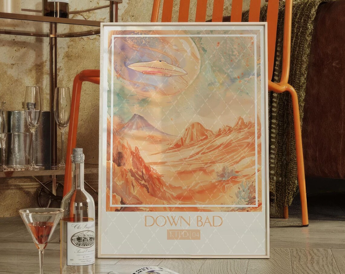 Down Bad Song Watercolor Poster, Subtle Music Art