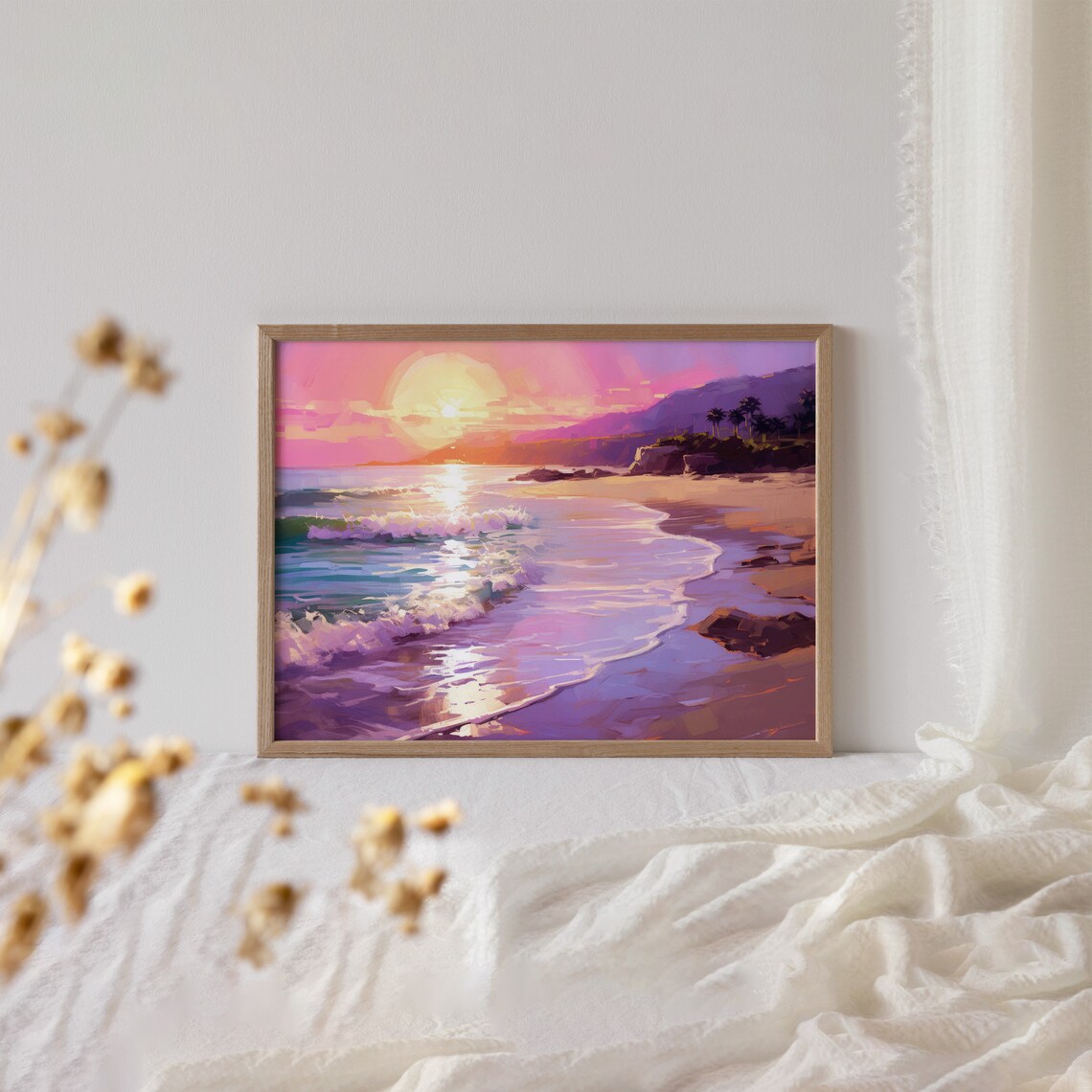 California Beach Sunset Pink Ocean Waves Palm Shore Travel Poster - Image 5