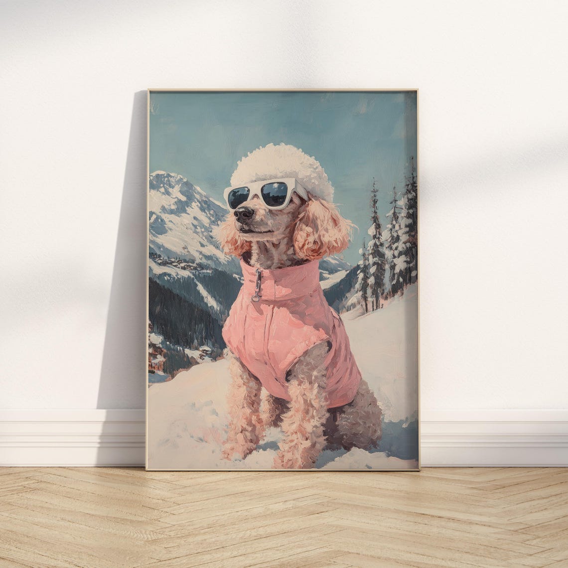 Cool Poodle In Sunglasses Pink Ski Jacket Mountain Art Poster - Image 5