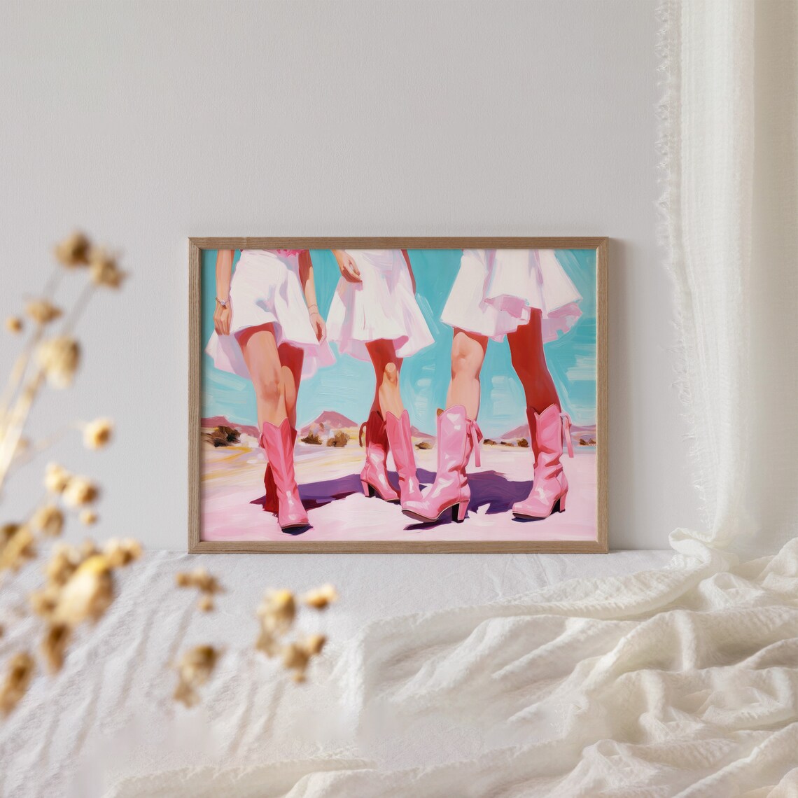 Pink Cowgirl Boots Desert Women Western Wall Art Painting Print - Image 4