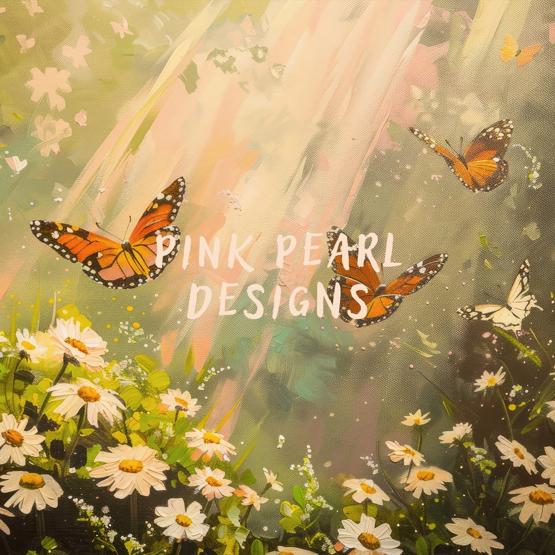 Monarch Butterflies Daisy Meadow Sunbeam Spring Garden Art Poster - Image 6