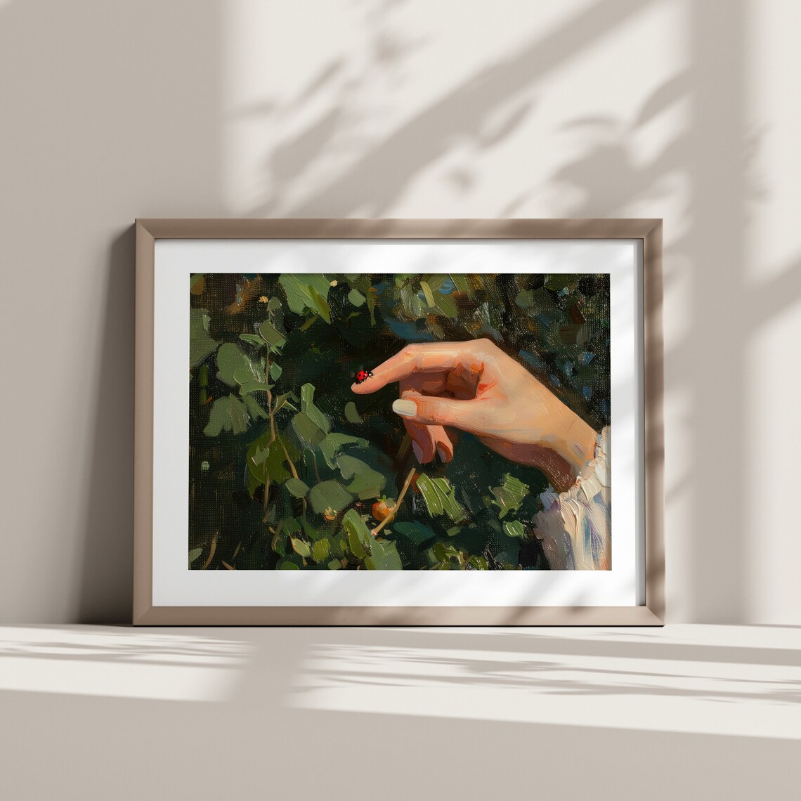 Ladybug On Finger Garden Oil Painting Vintage Wall Art Print - Image 5