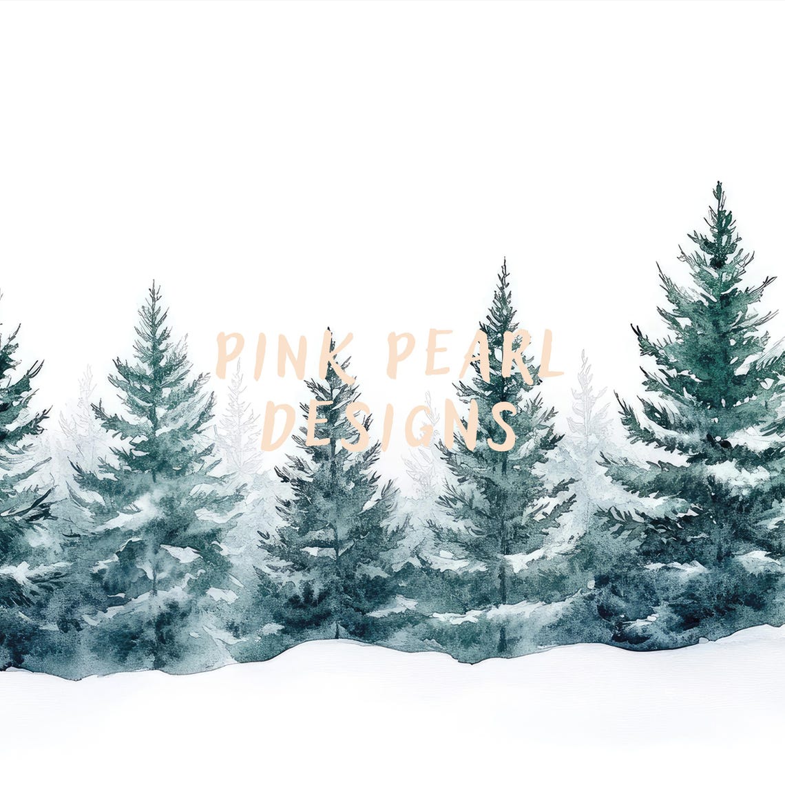 Winter Pine Trees Watercolor Snowy Forest Landscape Art Poster - Image 3