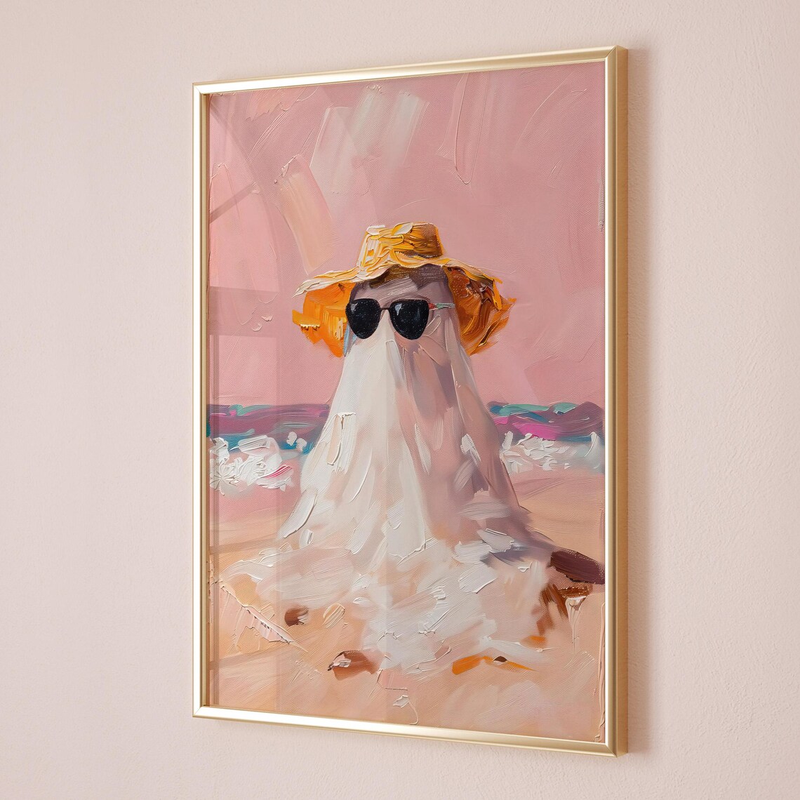 Cute Ghost On The Beach Preppy Halloween Art Print - Image 4