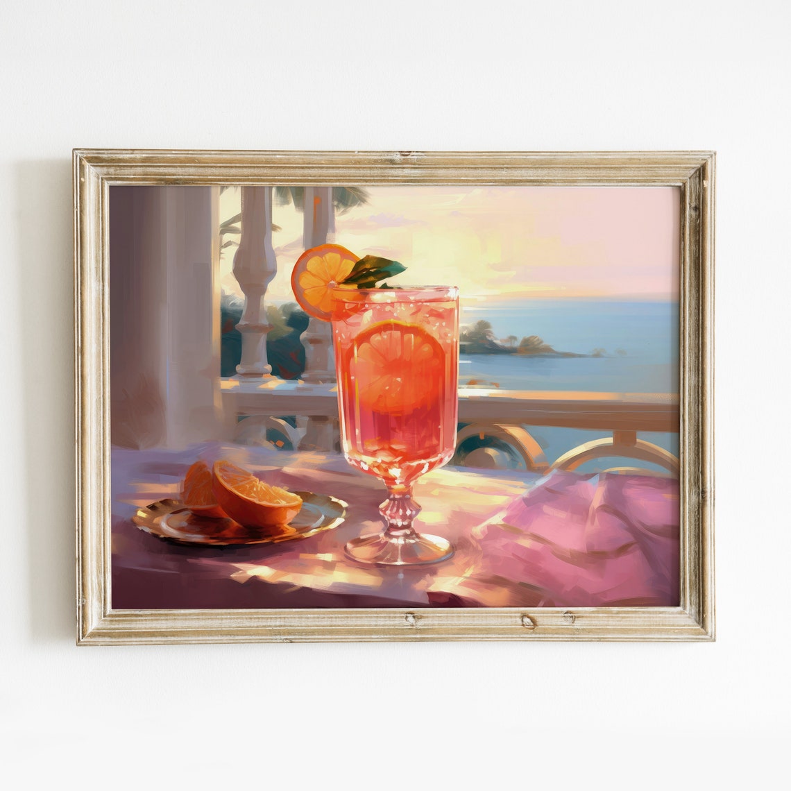 Aperol Spritz Cocktail Sunset Terrace Bar Cart Wall Art Print