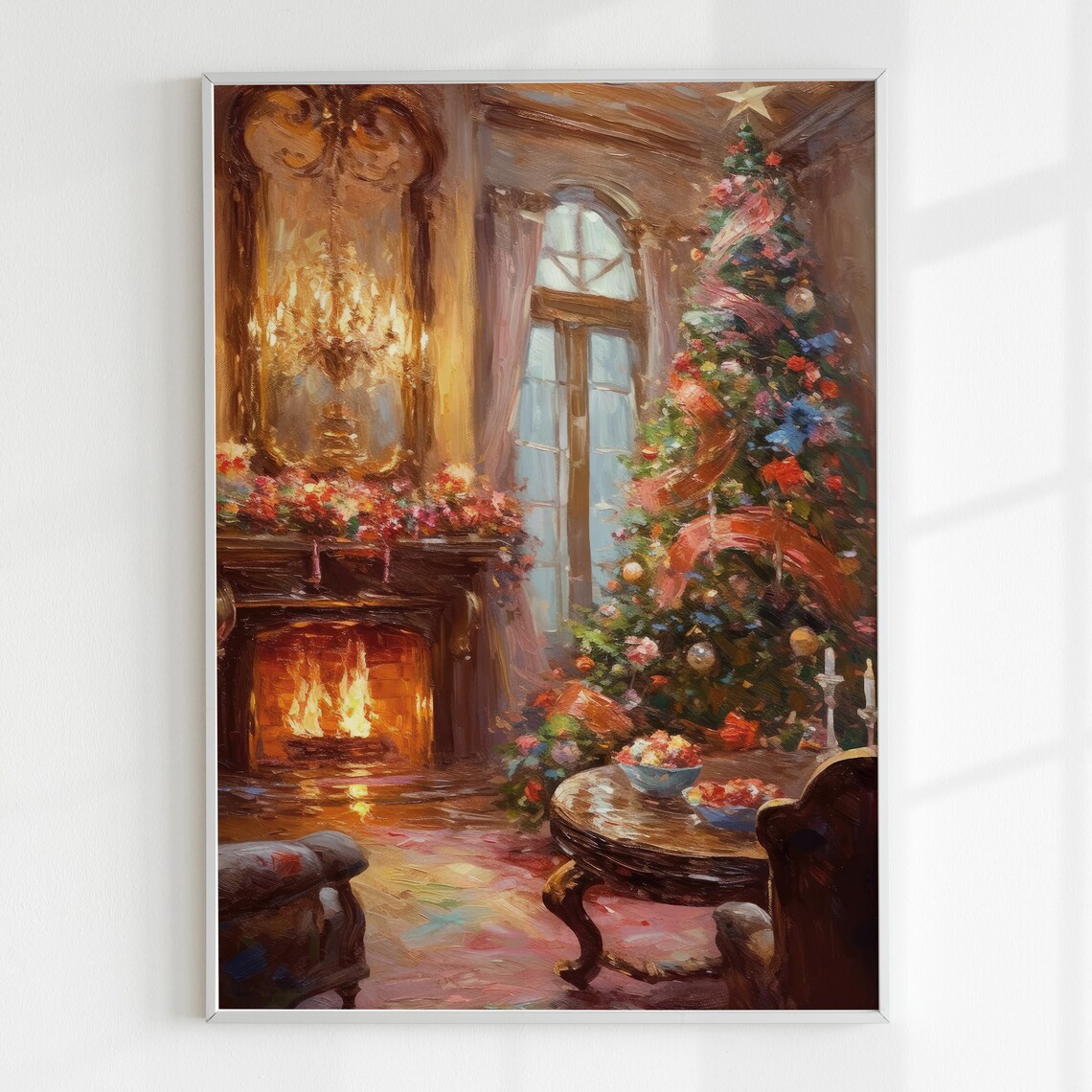 Cozy Christmas Tree Fireplace Vintage Living Room Holiday Poster - Image 4