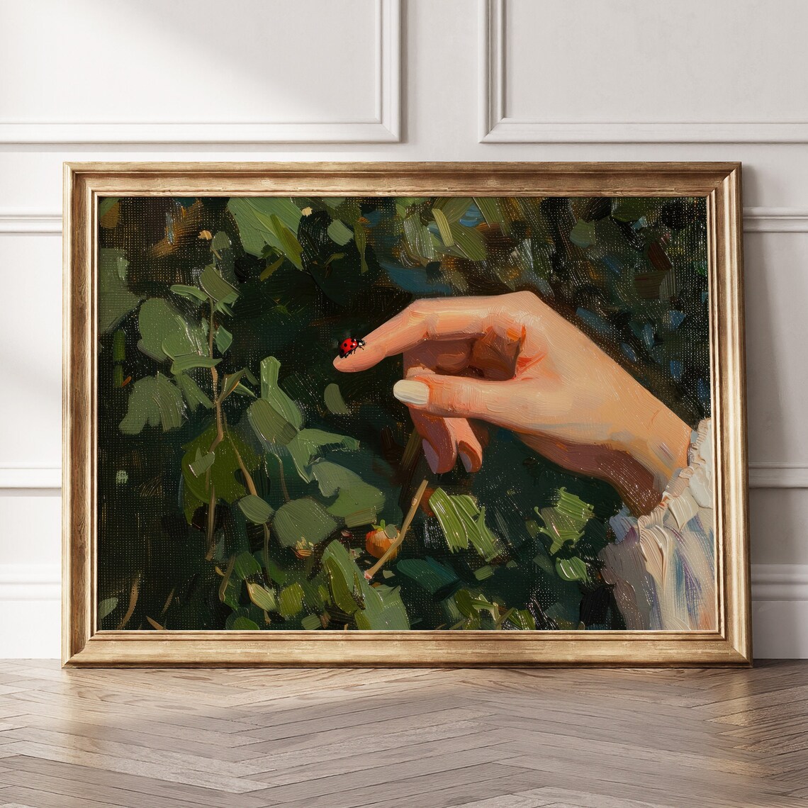 Ladybug On Finger Garden Oil Painting Vintage Wall Art Print - Image 7