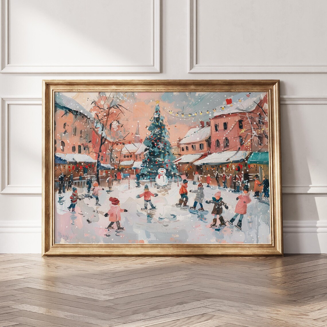 Children Ice Skating Town Square Christmas Tree Holiday Poster - Image 4