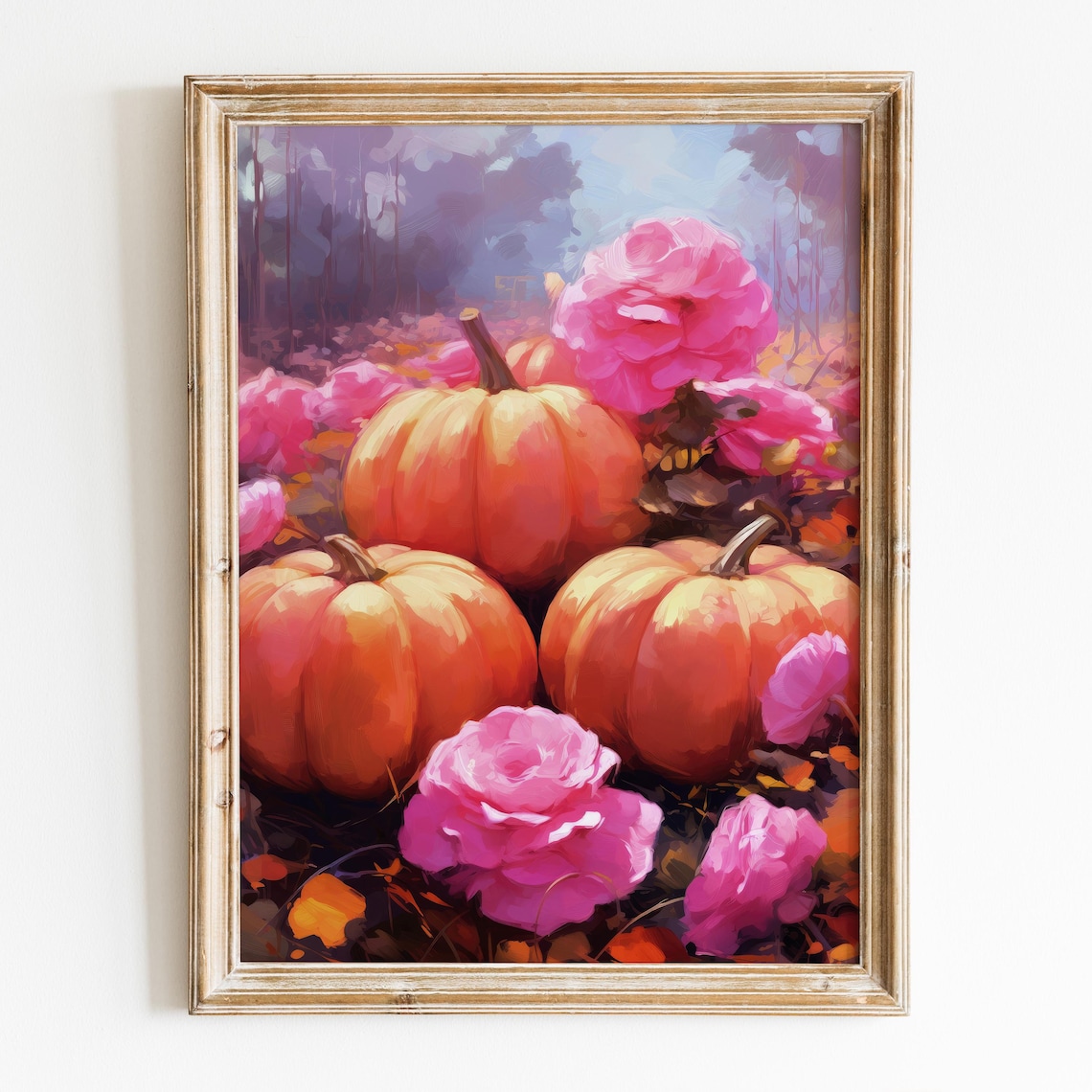 Pink Peonies And Pumpkins Fall Garden Orange Blooms Autumn Kitchen Poster