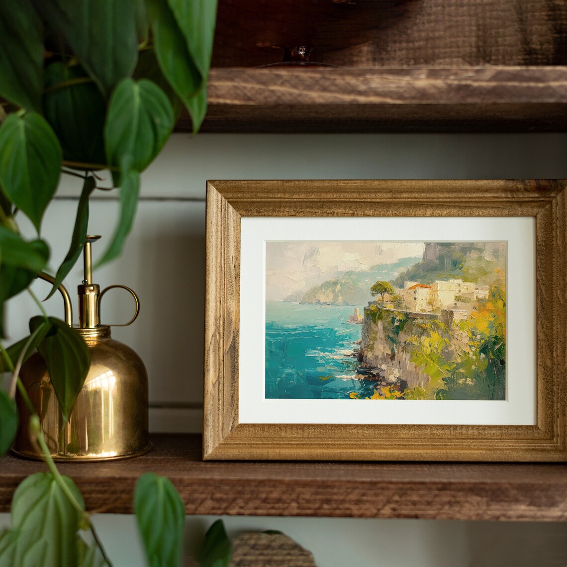 Amalfi Coast Italy Cliffside Village Turquoise Sea Oil Painting Poster - Image 6