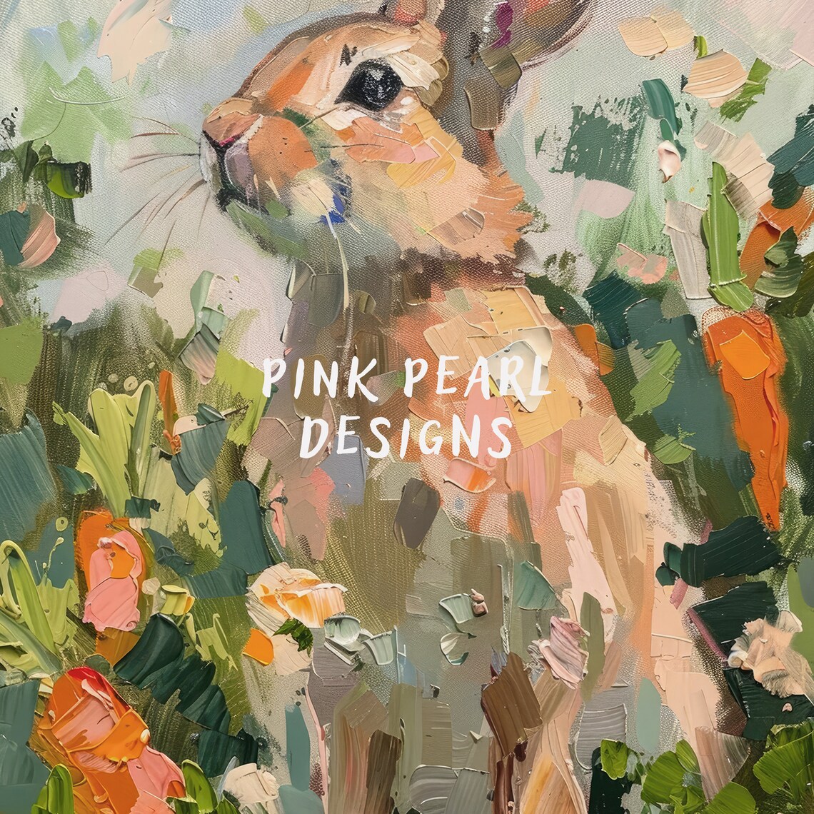 Cute Bunny Rabbit Oil Painting Carrot Garden Rustic Spring Art Print - Image 6