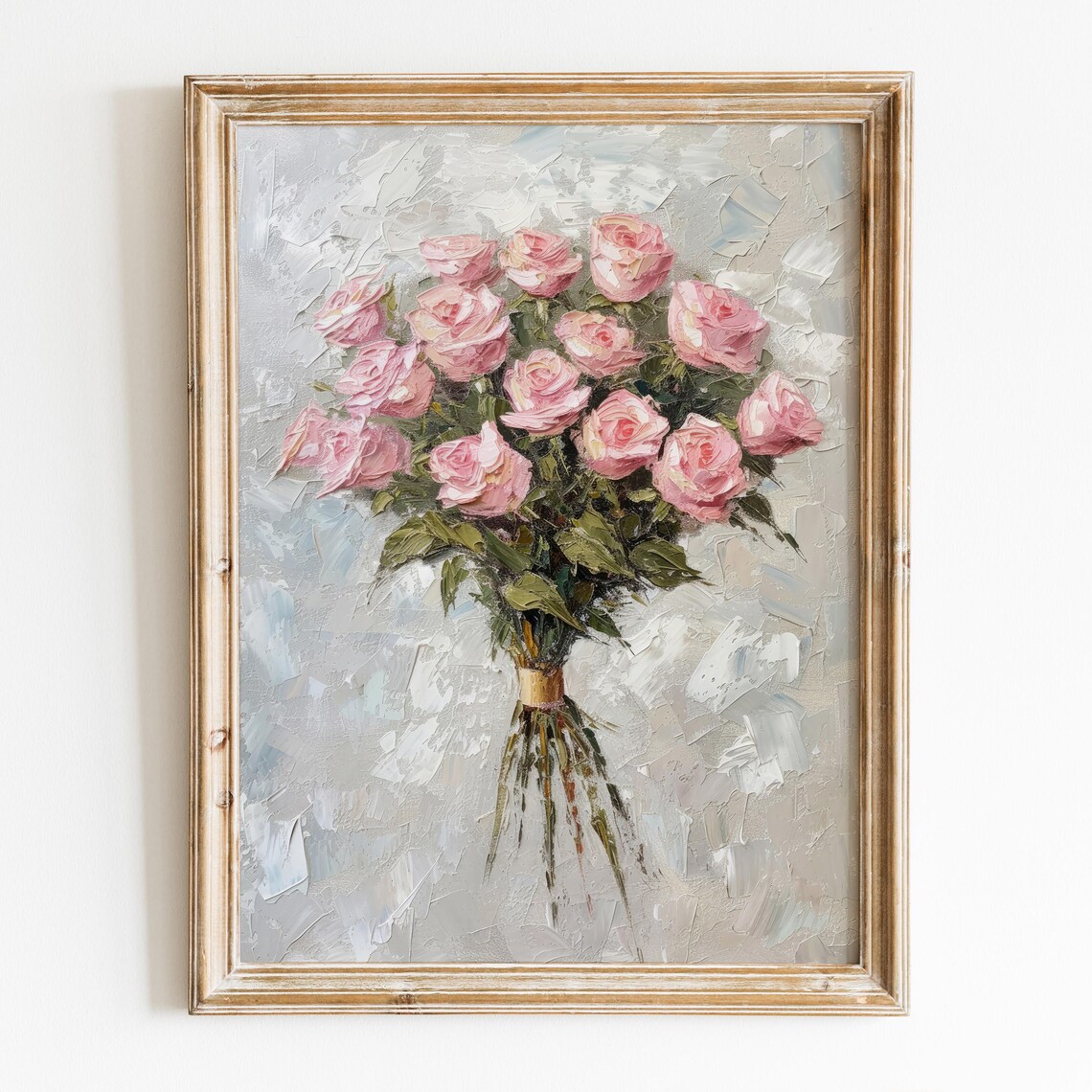 Pink Roses Bouquet Vintage Floral Art Print