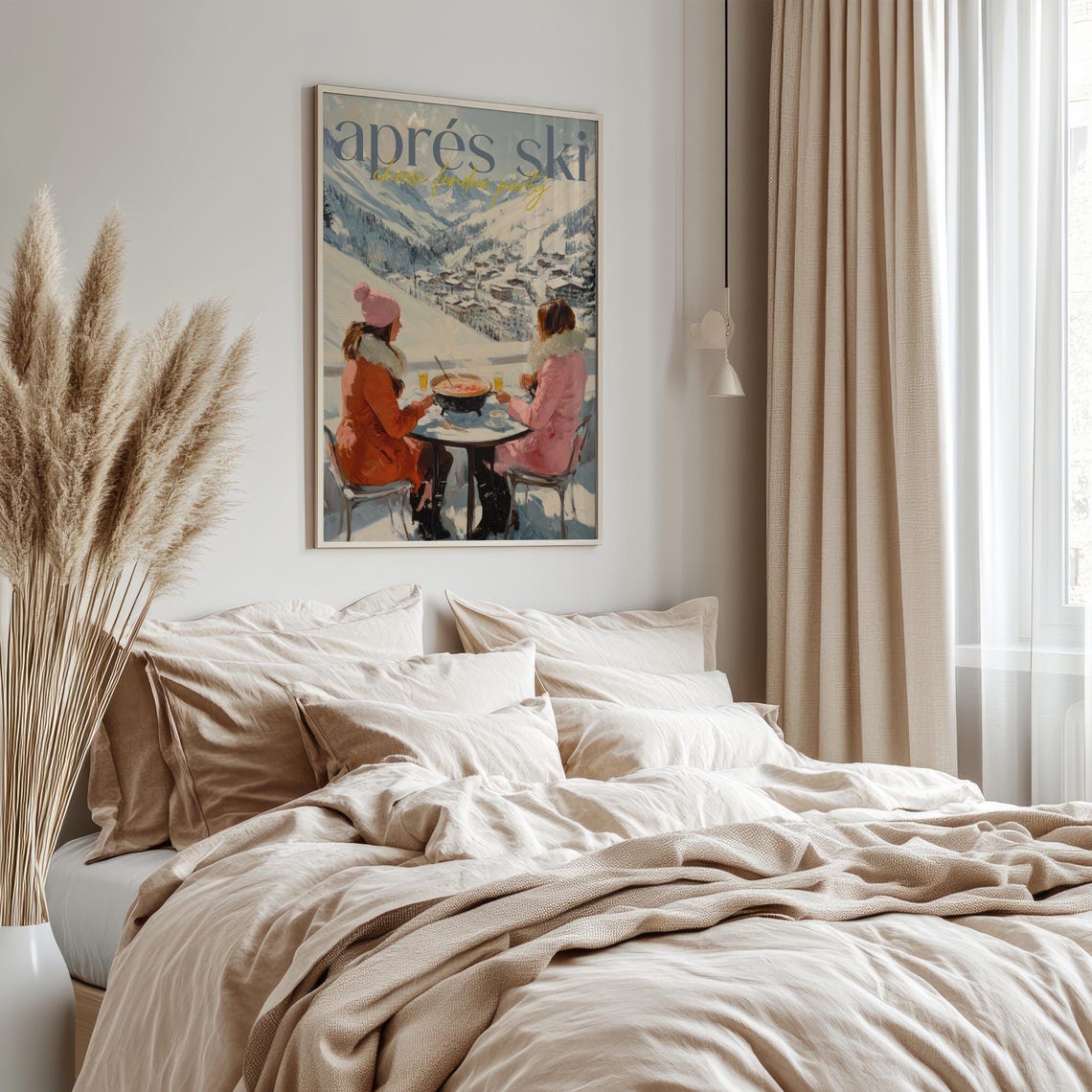 Apres Ski Cheese Fondue Party Two Women Resort Wall Art Poster - Image 3