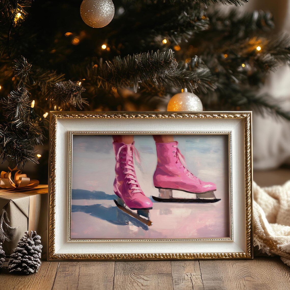 Pink Ice Skates Vintage Winter Art Print - Image 6
