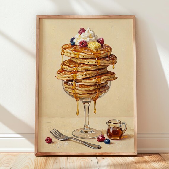 Pancakes Stack Print, Maple Syrup Brunch Art Print