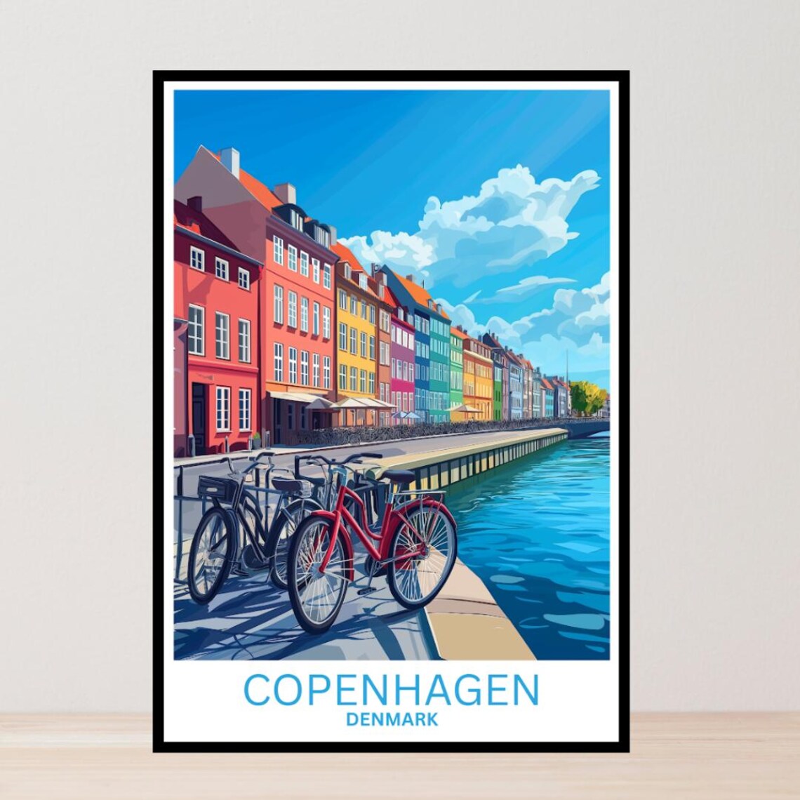 Copenhagen Denmark Parked Bicycles Colorful Canal Houses Poster