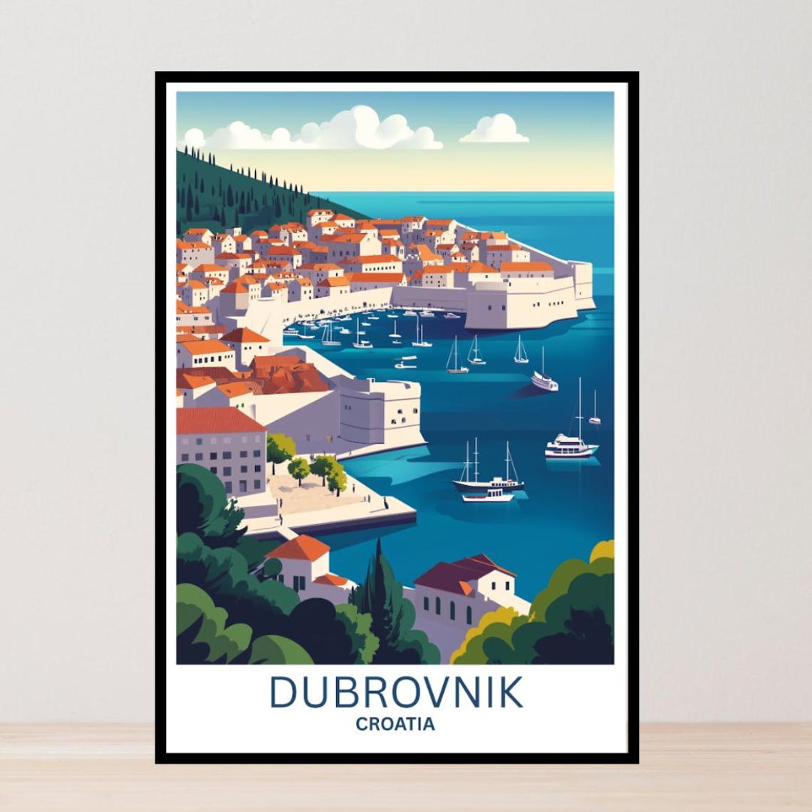 Dubrovnik Croatia Walled Old Town Sailboats Harbor View Poster
