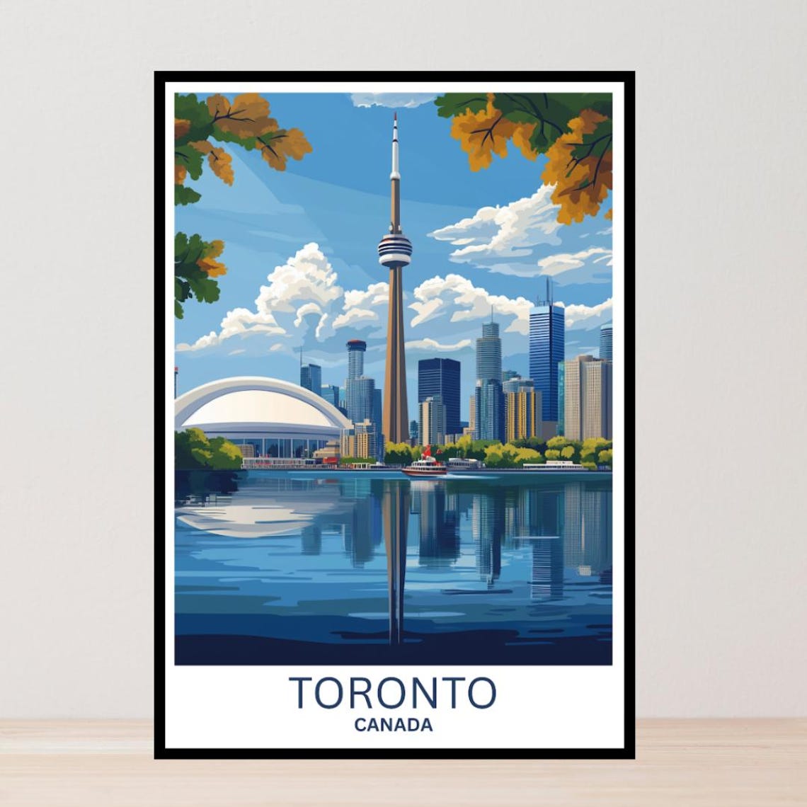 Toronto Canada CN Tower Skyline Harbor Autumn Vintage Travel Poster