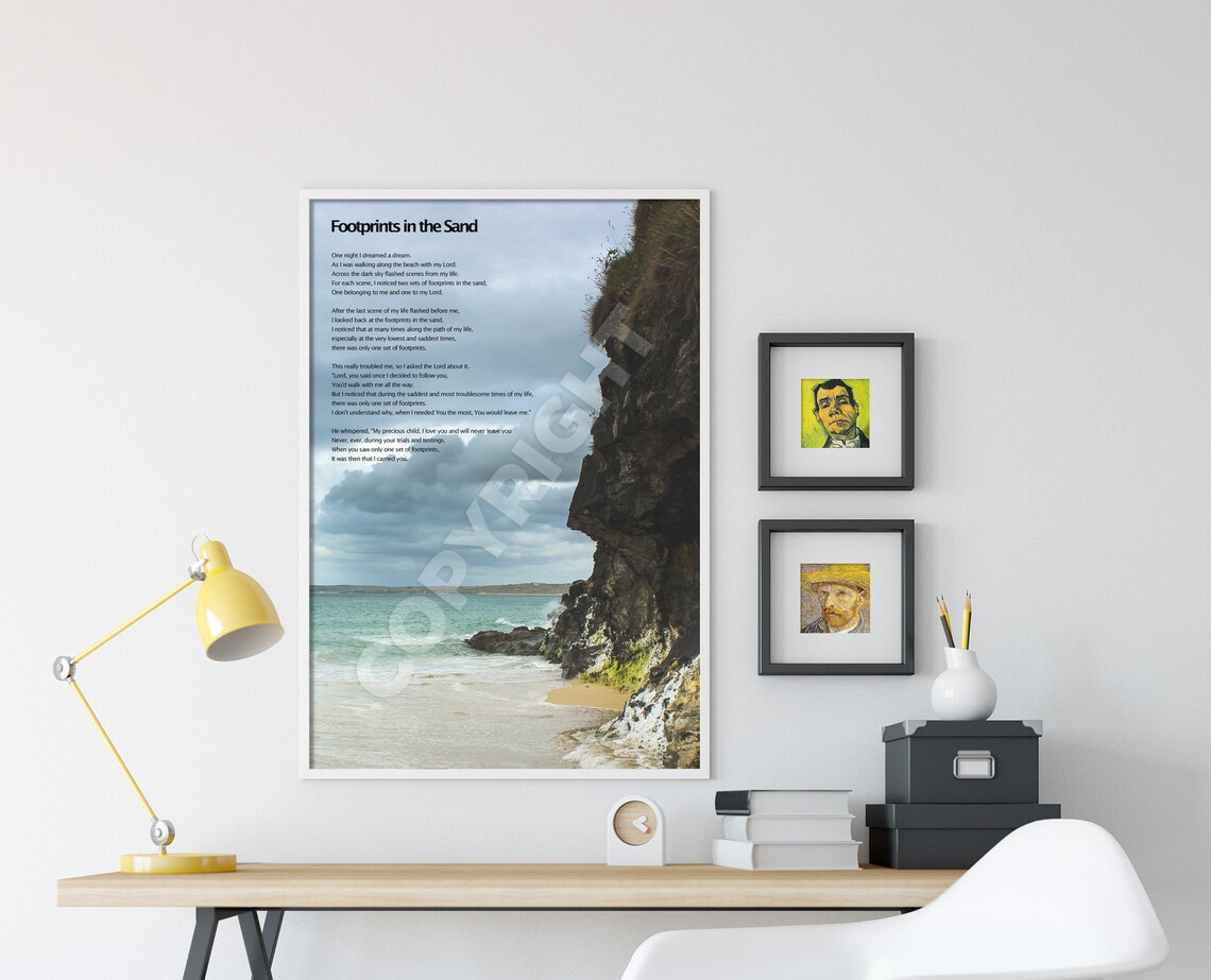 Footprints in the Sand Poem Beach Faith Inspirational Poster - Image 4