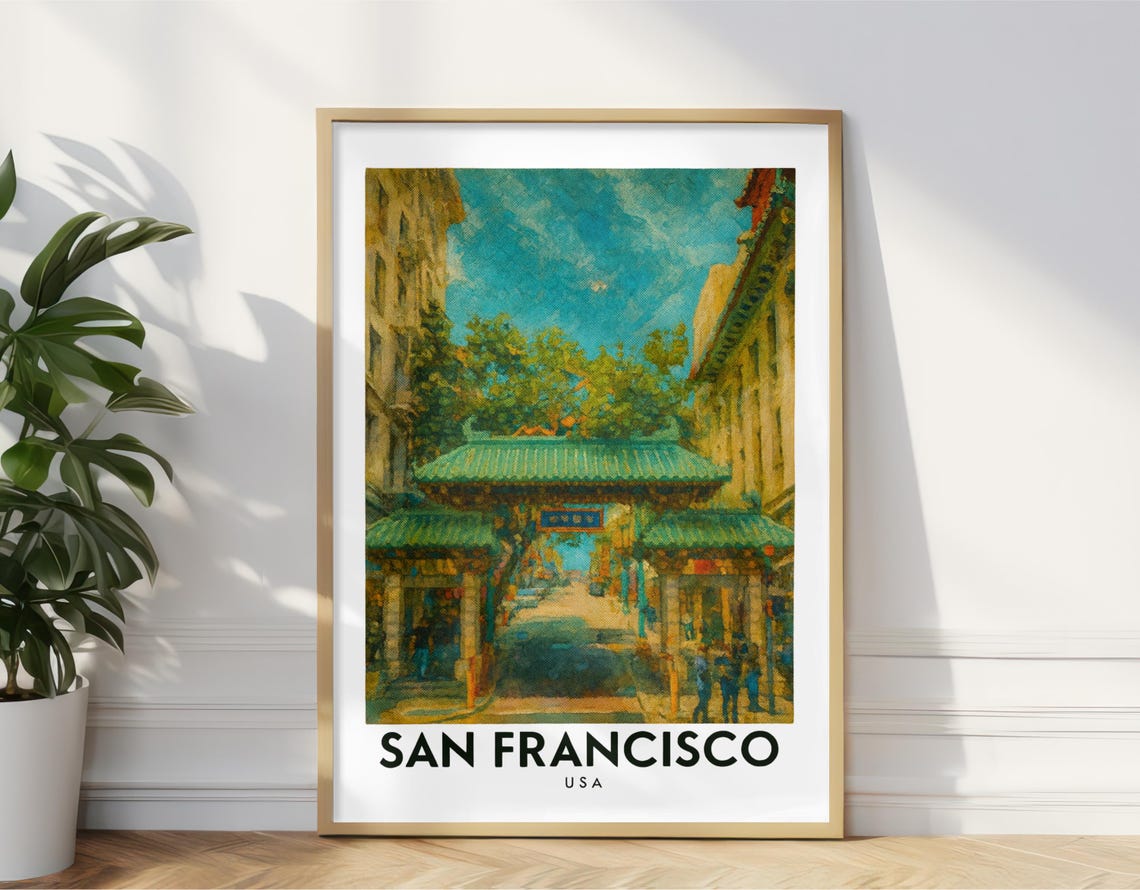 San Francisco Chinatown Gate Oil Painting Colorful Travel Poster