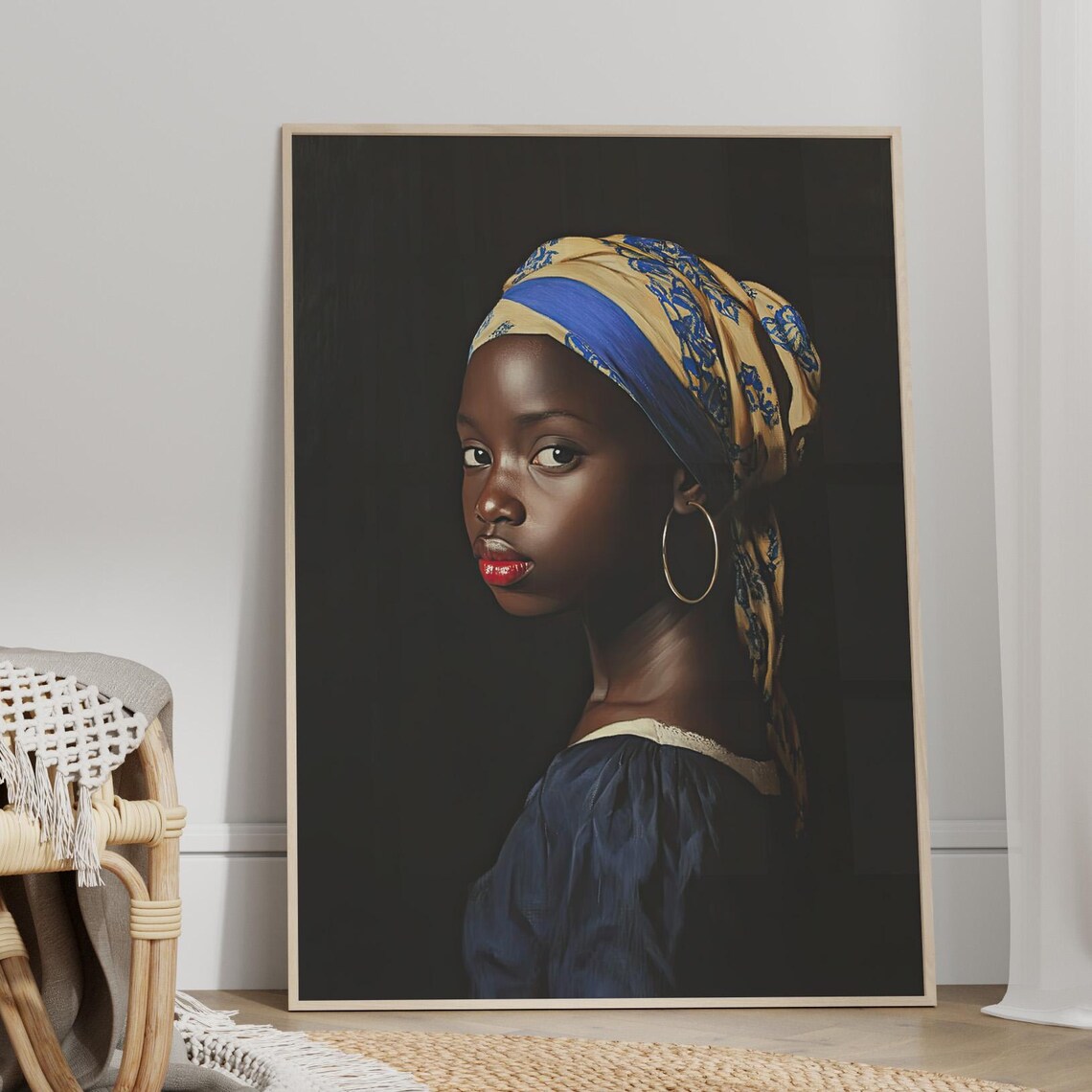 Girl With Gold Hoop Earring Vermeer Style Oil Portrait Poster