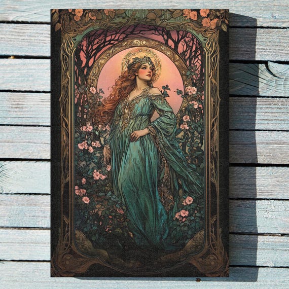 Beautiful Forest Maiden Folk Art Wall Poster Or Canvas Print Botanical Woman Portrait Feminist Enchanting Fantasy
