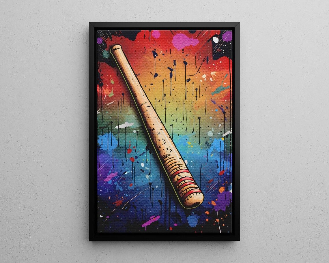 Baseball Bat Rainbow Graffiti Splatter Urban Sports Wall Art Poster