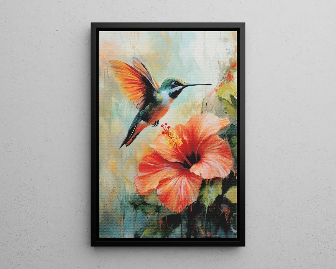 Hummingbird and Hibiscus Flower Watercolor Tropical Bird Art Poster - Image 2