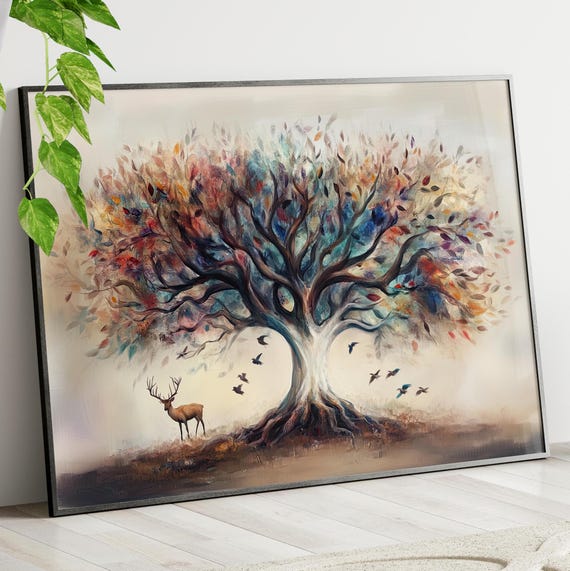 Abstract Tree Of Life Watercolor Painting Canvas Or Poster Yggdrasil Pastel Nature Wall Art Forest Prints