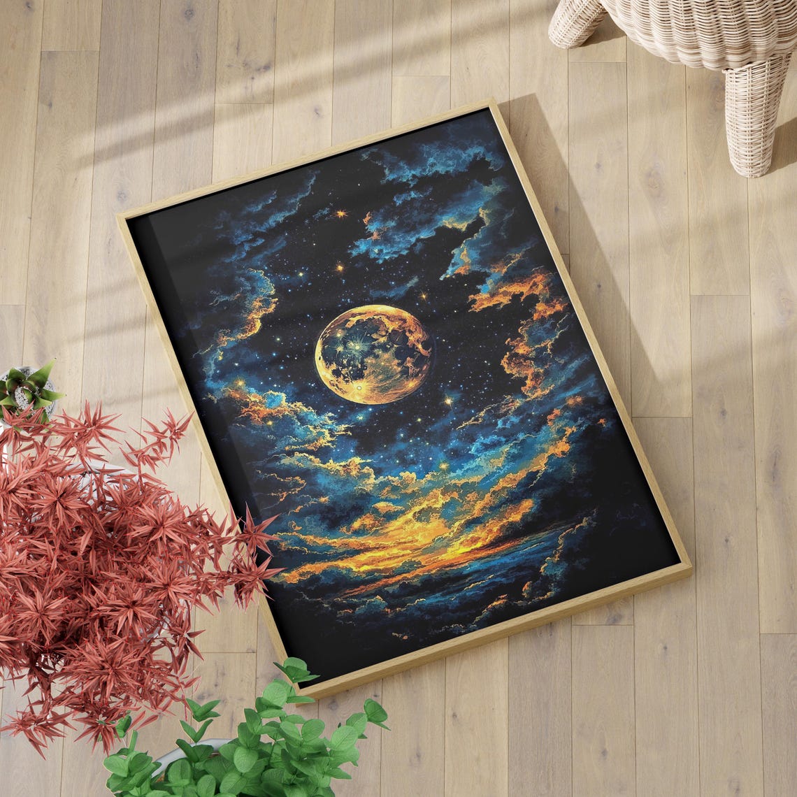 Full Moon Over Cosmic Night Sky Ethereal Nebula Dreamy Poster