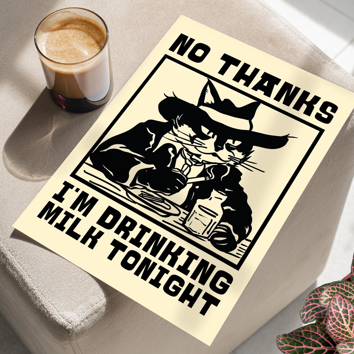 Cowboy Cat Drinking Milk Tonight Funny Retro Black Cat Humor Poster