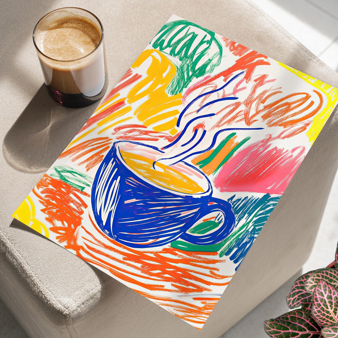 Blue Coffee Cup Fauvist Style Bold Colorful Kitchen Art Poster