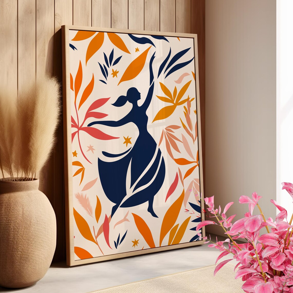 Matisse Inspired Dancing Woman Among Botanical Leaves Cutout Wall Art