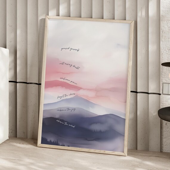 Welcome Peace Embrace The Joy Positivity Watercolor Abstract Wall Art Poster Or Canvas Print Calm Wellness Breathe Motivational Decor