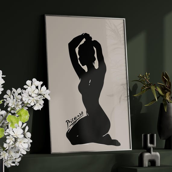 Picasso Lady Wall Art Poster Or Canvas Print Midcentury Modern Minimalist Black And Beige Portrait Woman Silhouette