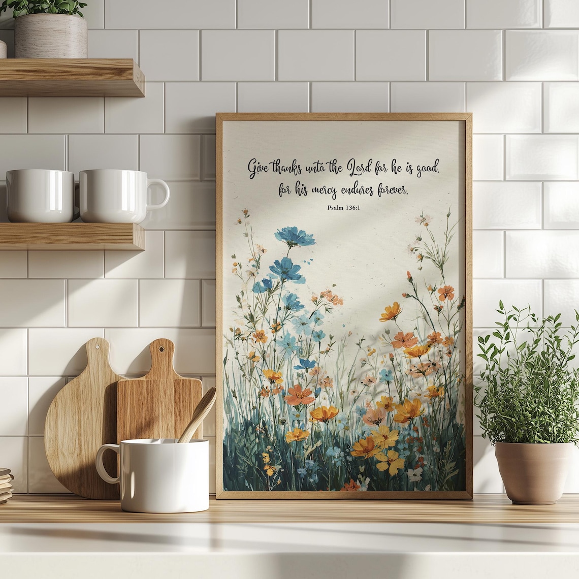 Give Thanks To The Lord Psalm 107 Verse Floral Christian Poster