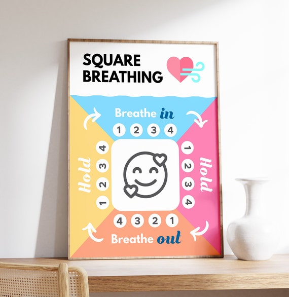Square Breathing Poster Box And Mindfulness Calm Down Corner Social Emotional Learning Counselor Office Decor