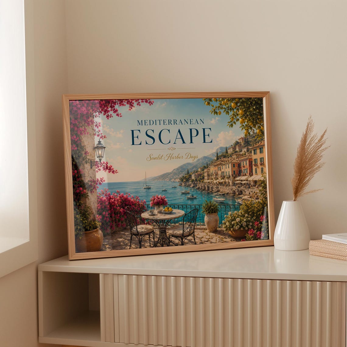 Mediterranean Escape Sunlit Harbor Days Coastal Travel Art Poster